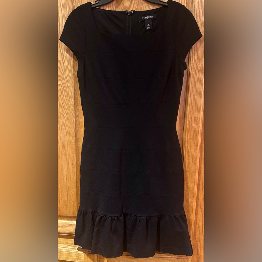 White House Black Market Stretch Ponte Knit Square Neck Ruffle Mini Dress Size 0
